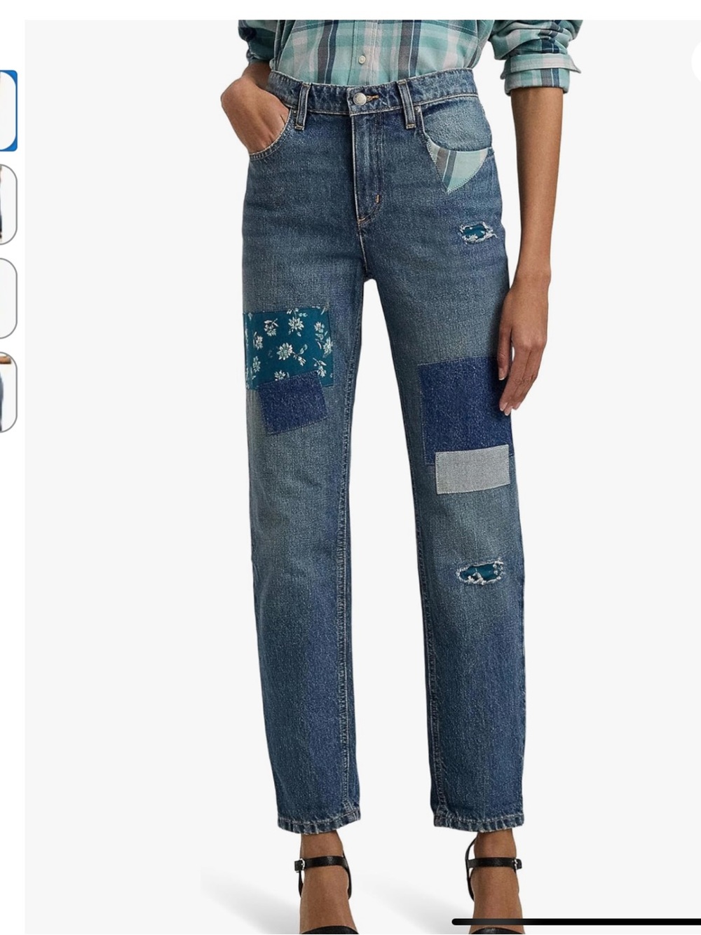 Lauren Ralph Lauren Dusk Indigo Patchwork Ankle Jeans with Mixed Blue Panels